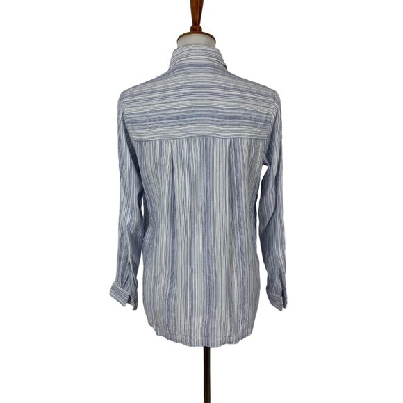 Athleta Blue White Striped Button Down Shirt Small Long Sleeve Preppy - Picture 3 of 5